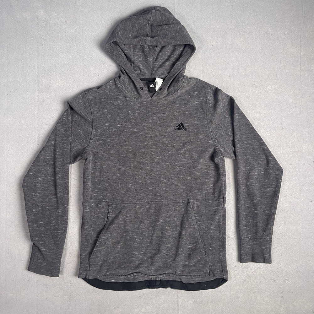 Adidas Hooded Pullover Sweatshirt Men Gray Medium Long Sleeve
